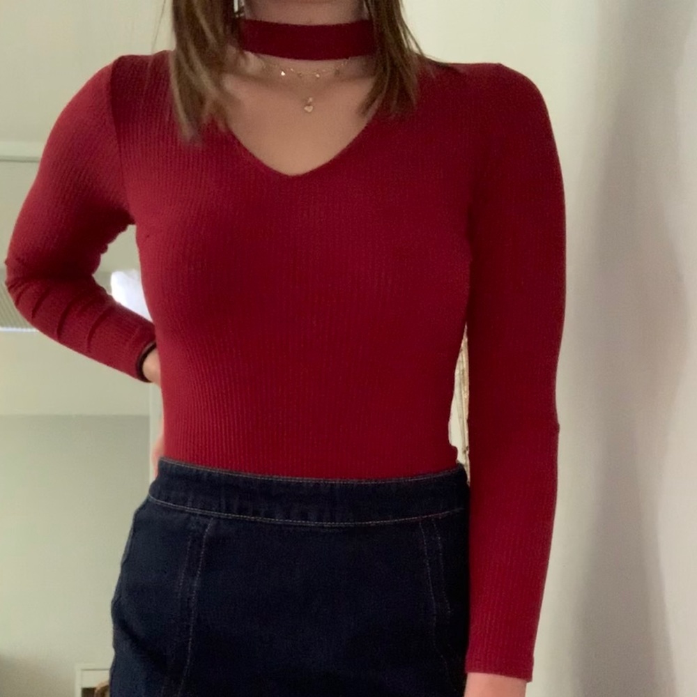 Red ribbed bodysuit